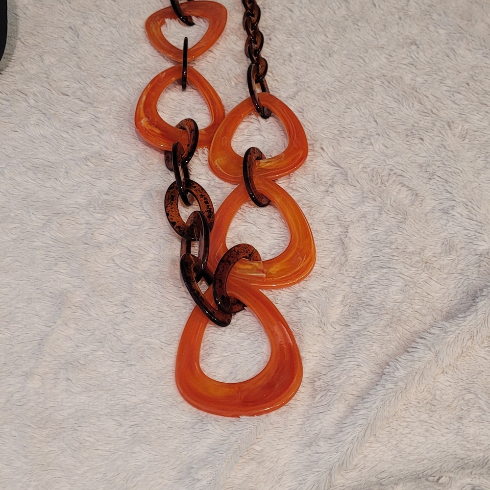 Bold Orange Resin Link Necklace Asymmerical Alisha D
